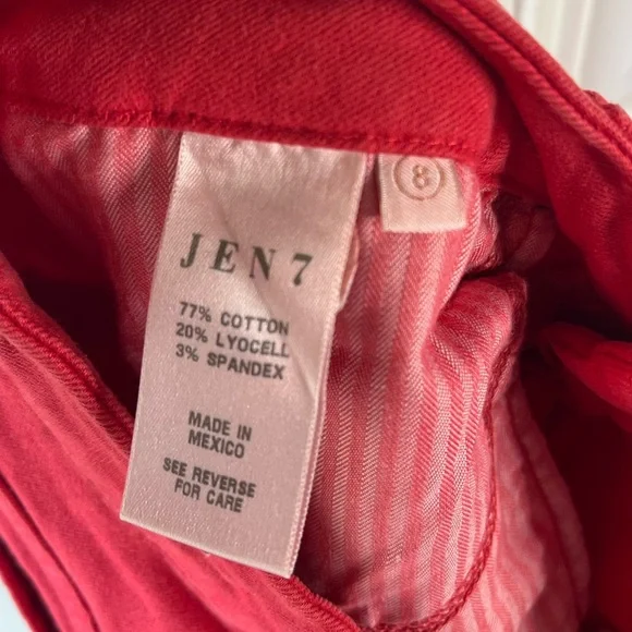 JEN7 For All Mankind Cropped Skinny Red Frayed Hem Jeans Size 8 Wonens - Picture 8 of 10